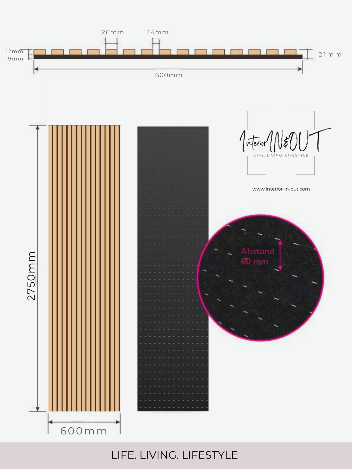 Technische Details Akustikpaneel: Präzise gefertigte Akustikpaneele mit den Maßen 2750x600x21 mm – optimal für stilvolle Wandgestaltung und effektive Schallabsorption. Die Kombination aus hochwertigem Holzdesign und funktionaler Konstruktion sorgt für eine elegante und ruhige Atmosphäre. Ideal für individuelle Raumlösungen in Wohnräumen, Büros und Studios.