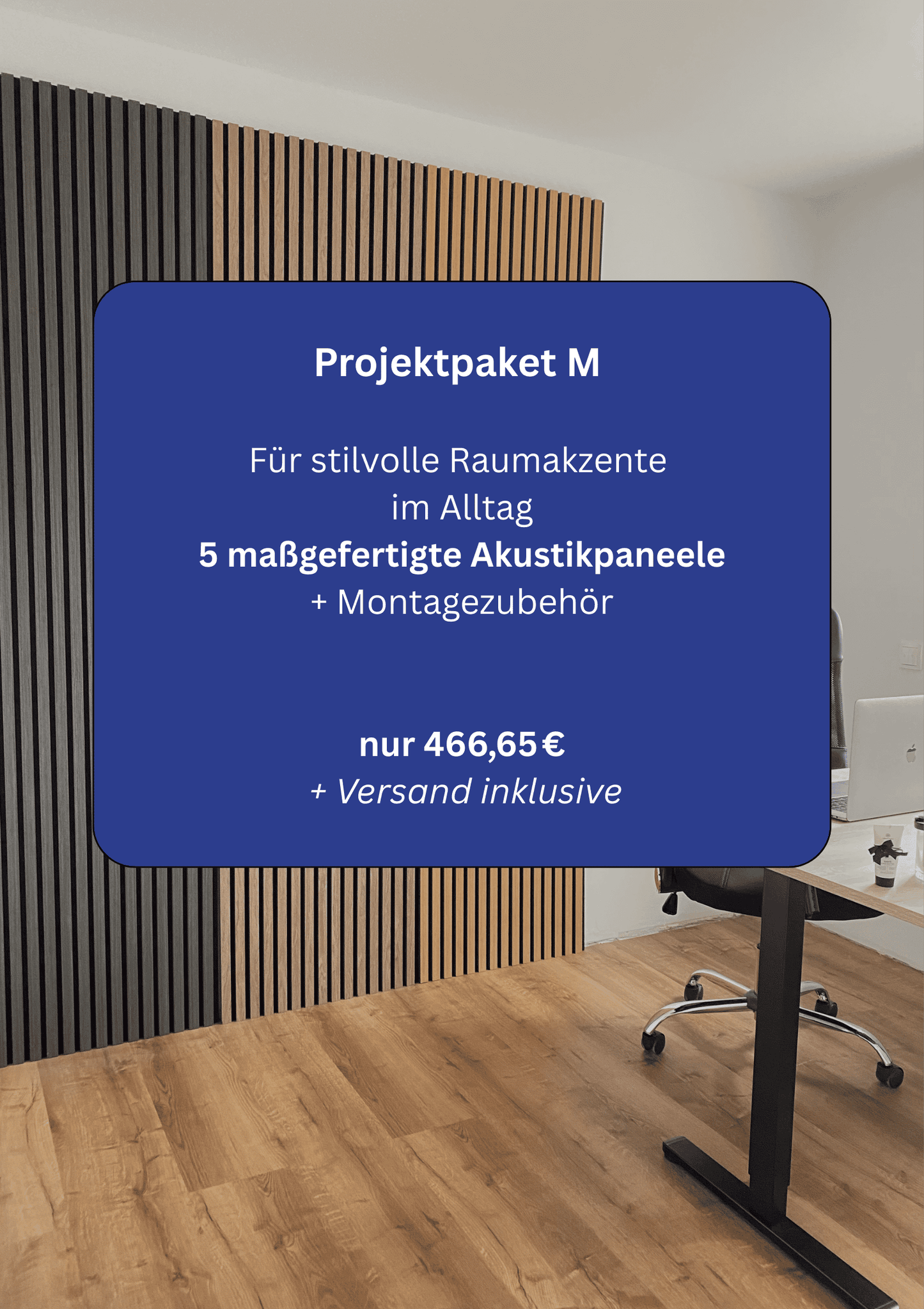 Projektpaket M mit 5 maßgefertigten Akustikpaneelen und Montagezubehör und kostenlosem Versand