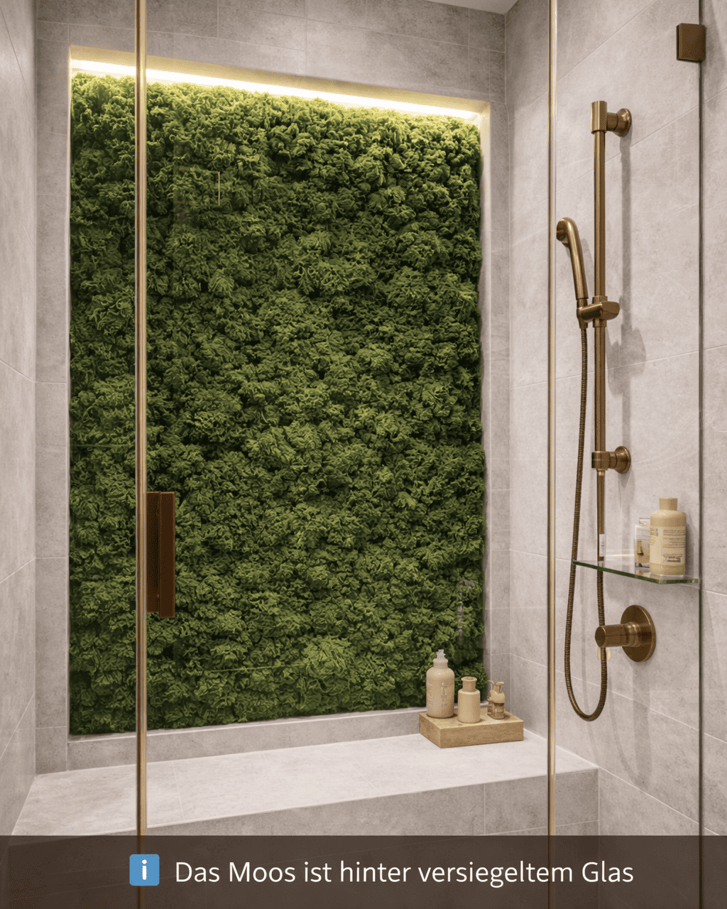 Badezimmer Mooswand hinter Glas 