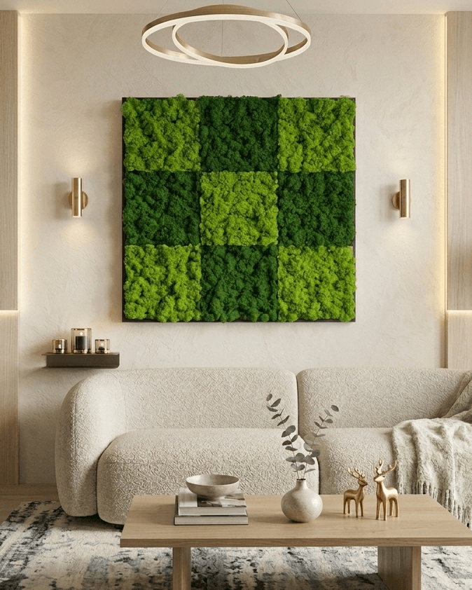 Echtmoos Wohnzimmer Grün Beige