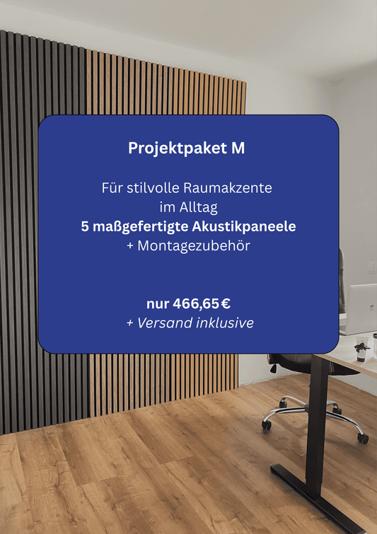 Projektpaket M mit 5 maßgefertigten Akustikpaneelen und Montagezubehör und kostenlosem Versand