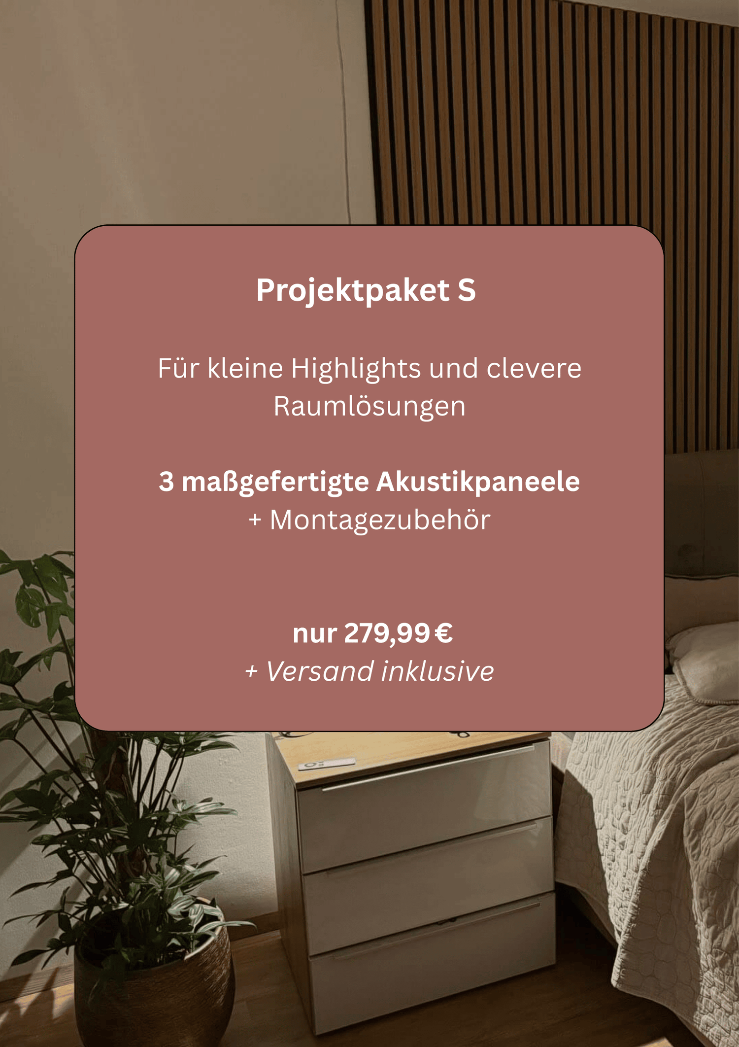 Projektpaket S mit 3 maßgefertigten Akustikpaneelen und Montagezubehör