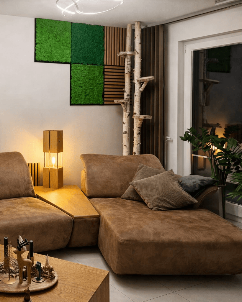 Wohnzimmer mit Akustikpaneele Eiche Echtmoos