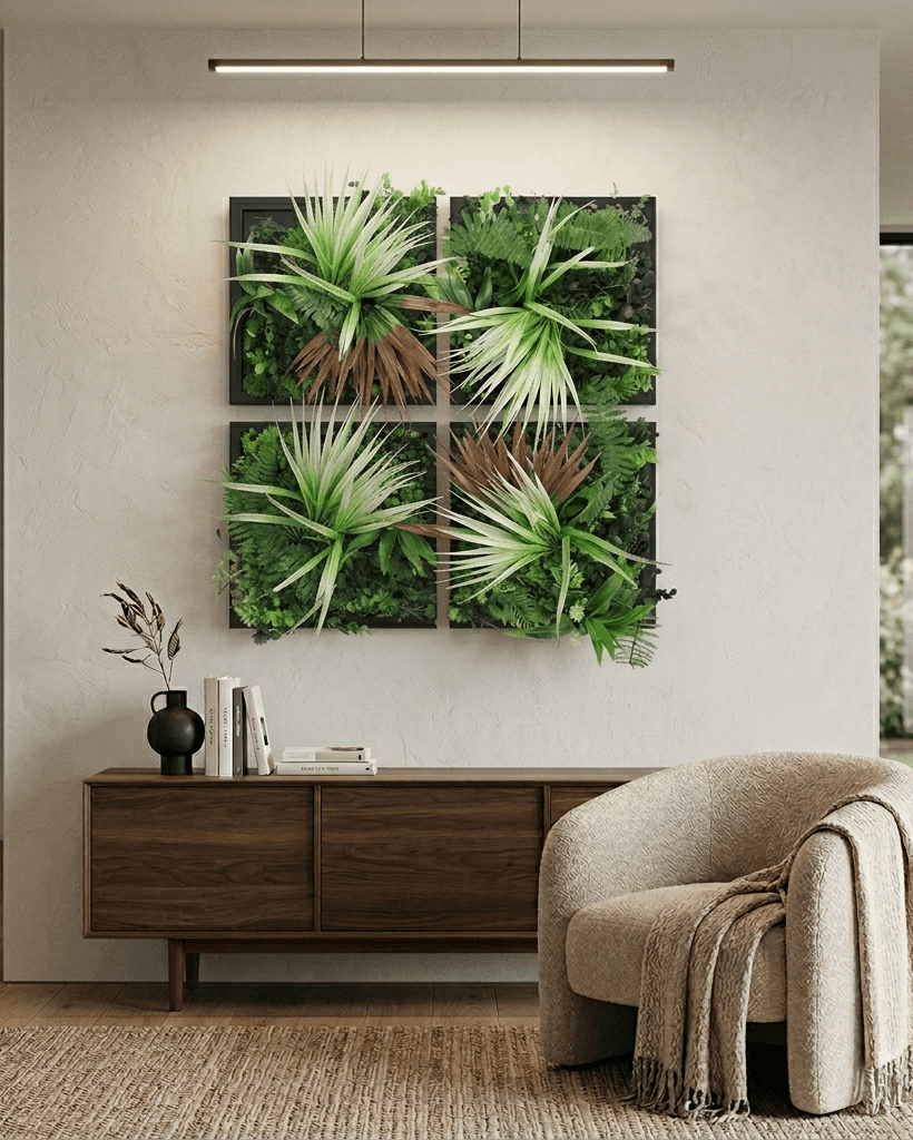 Moosbild als Wanddeko im 4er Set mit modernen Pflanzen Elementen