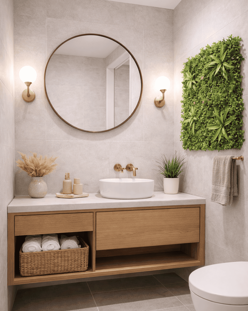 Moospaneel im Badezimmer als natürliche Wanddekoration im Feuchtraum