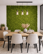 Mooswand im Esszimmer für bessere Akustik und stilvolle Raumgestaltung